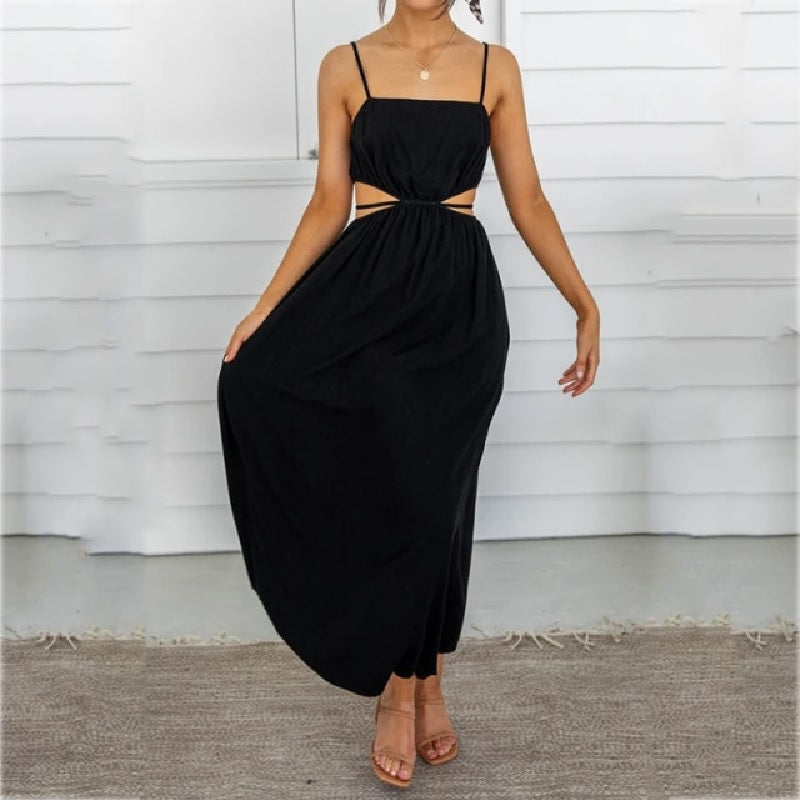 Elegant Backless Waist Hollow Out Casual Maxi Dress