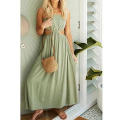 Elegant Backless Waist Hollow Out Casual Maxi Dress