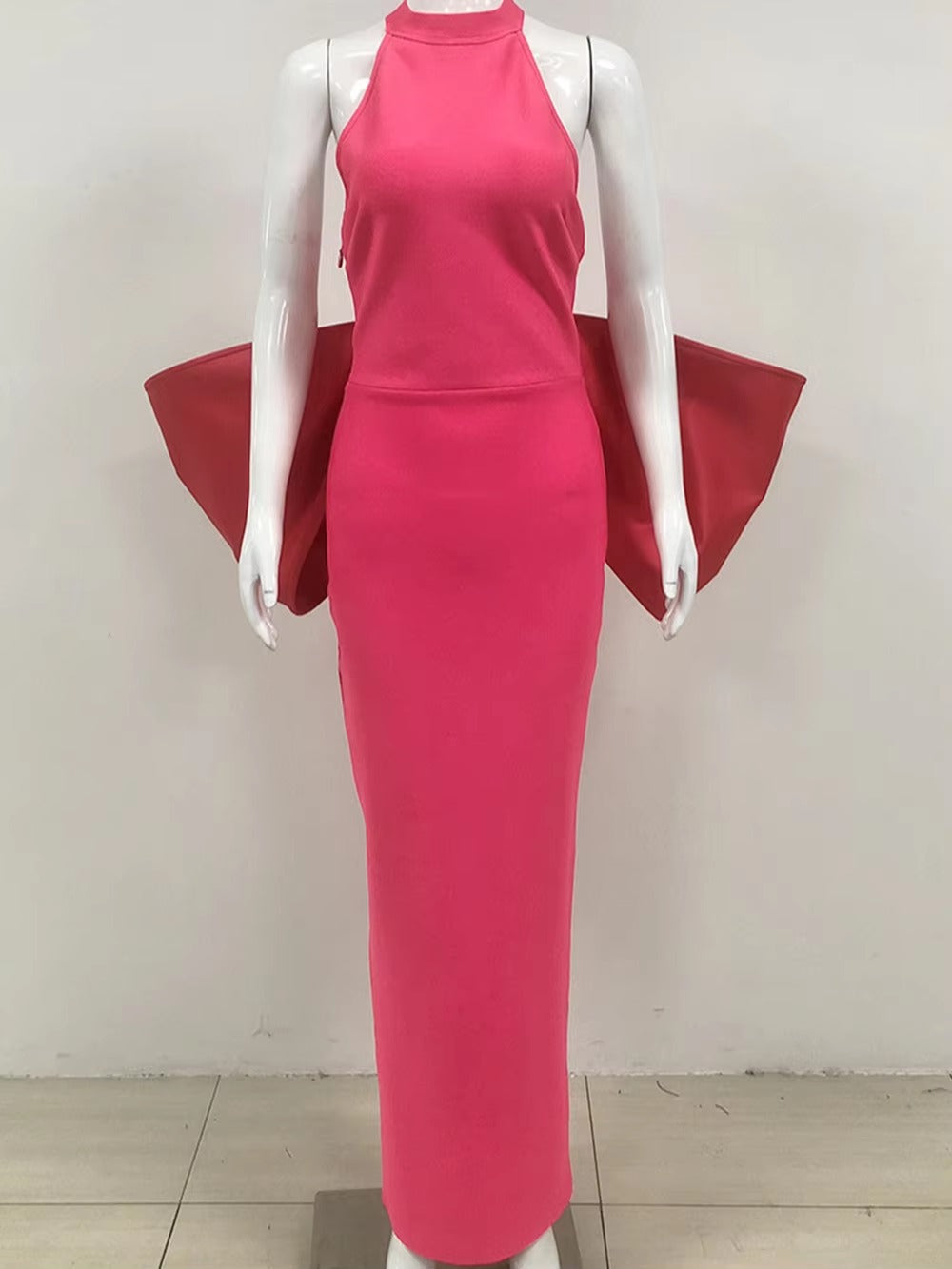 Elegant Bandage Bow Halter Christmas Party Maxi Dress