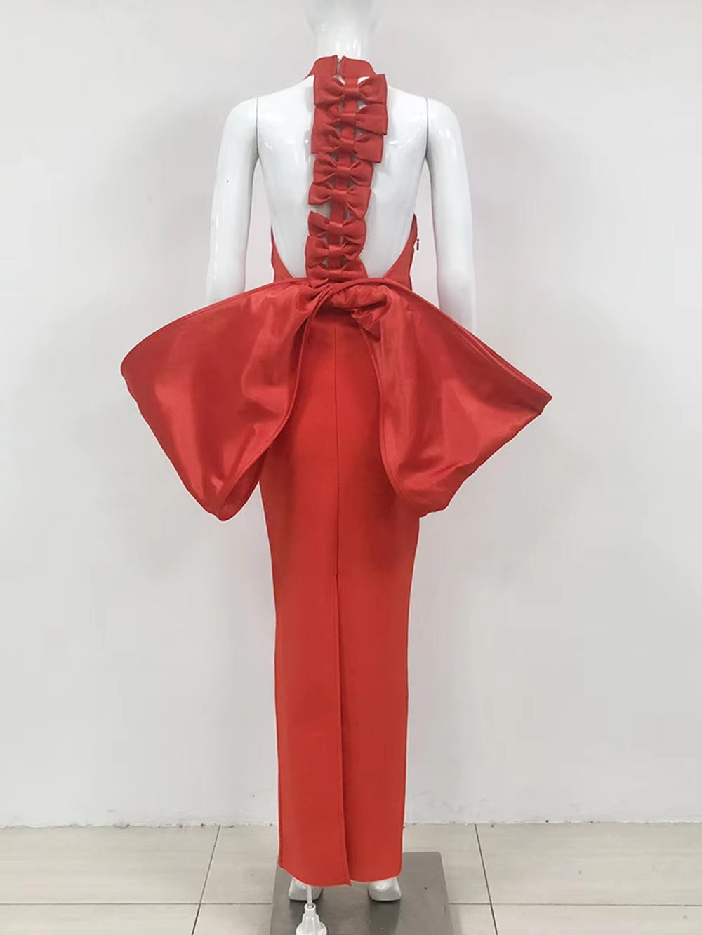 Elegant Bandage Bow Halter Christmas Party Maxi Dress