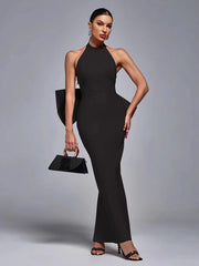 Elegant Bandage Bow Halter Christmas Party Maxi Dress