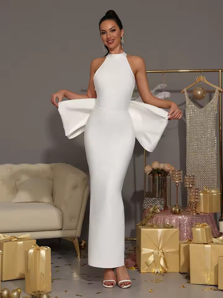 Elegant Bandage Bow Halter Christmas Party Maxi Dress