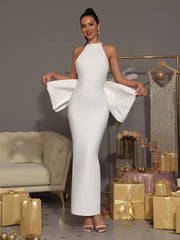 Elegant Bandage Bow Halter Christmas Party Maxi Dress