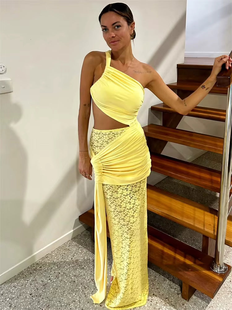 Elegant Bandage Top And Long Skirt Hollow Out 2 Piece Outfits