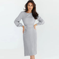 Elegant Basic Solid Color Knitted Slim Dress
