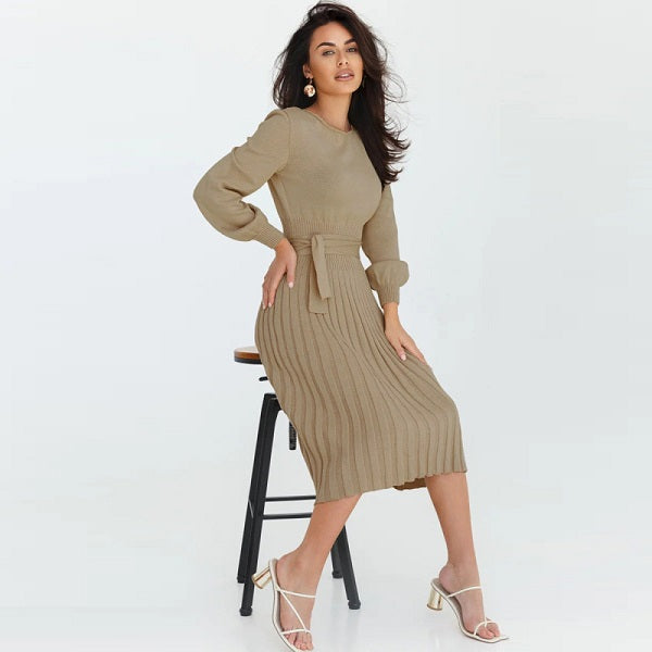 Elegant Basic Solid Color Knitted Slim Dress