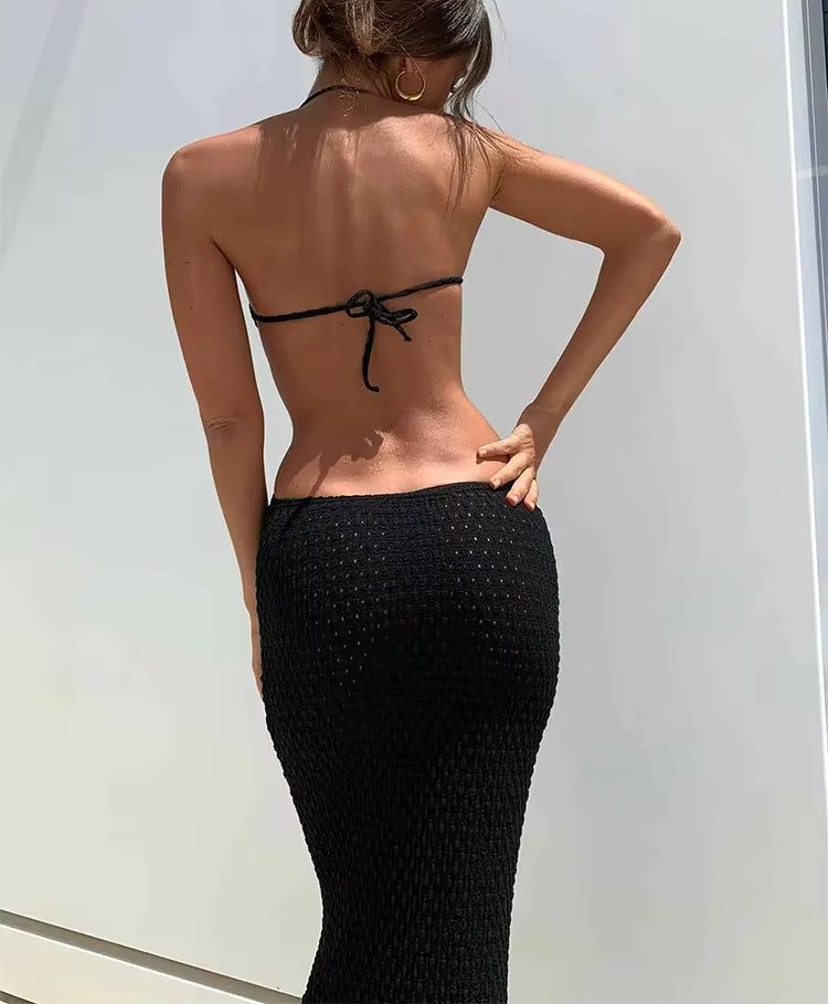 Elegant Beach Holiday Hollow Out Sleeveless Backless Casual Long Dresses