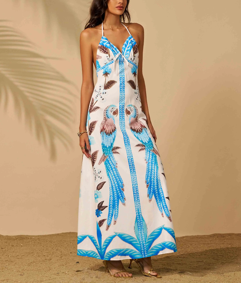 Elegant Beautiful Halter Backless Slim Beach Leisure Graduation Perform Maxi Dress