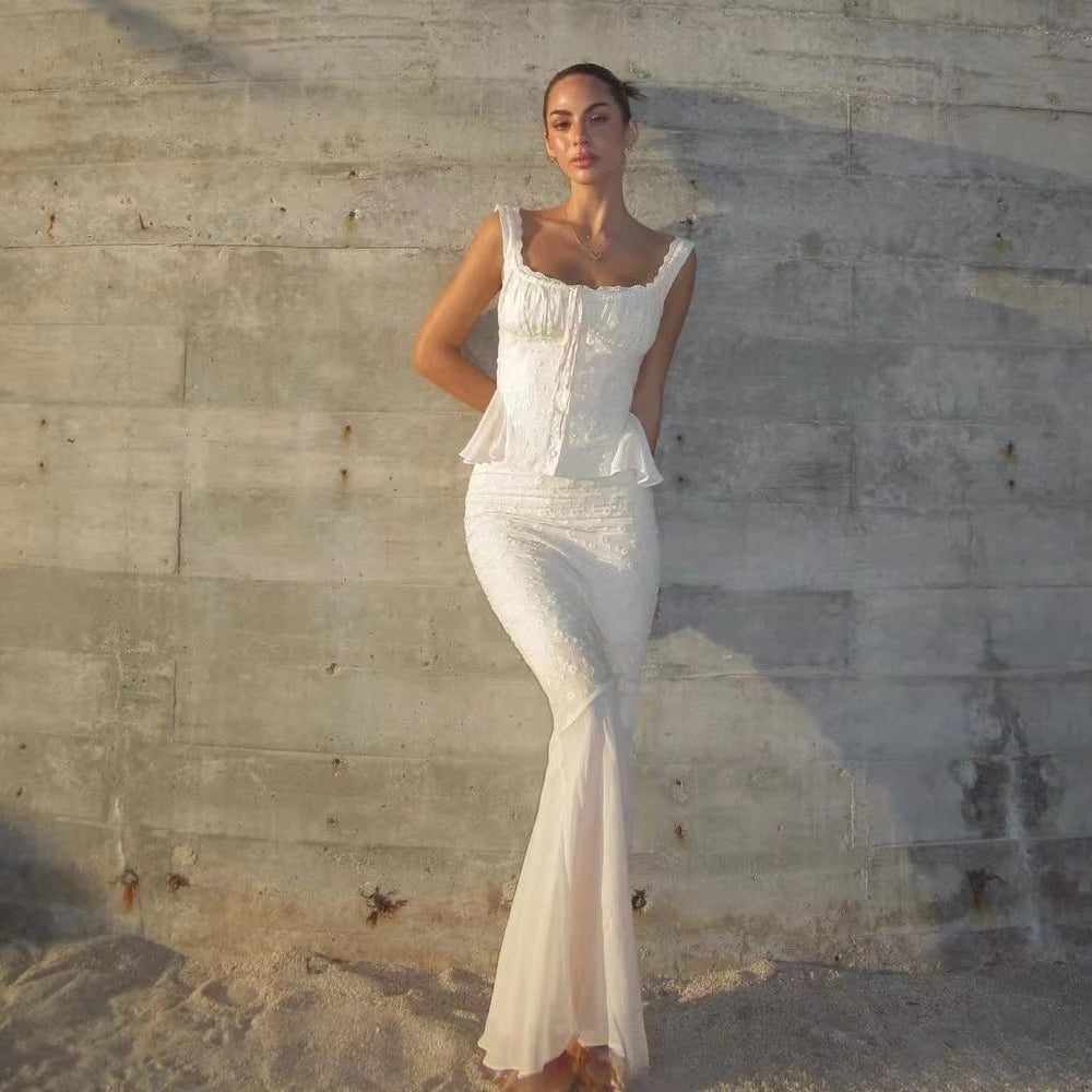 Elegant Beautiful Long Matching Mermaid Skirt 2 Piece Dress Set