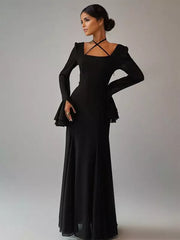 Elegant Bell Sleeve A-line Square Neck Long Maxi Dress