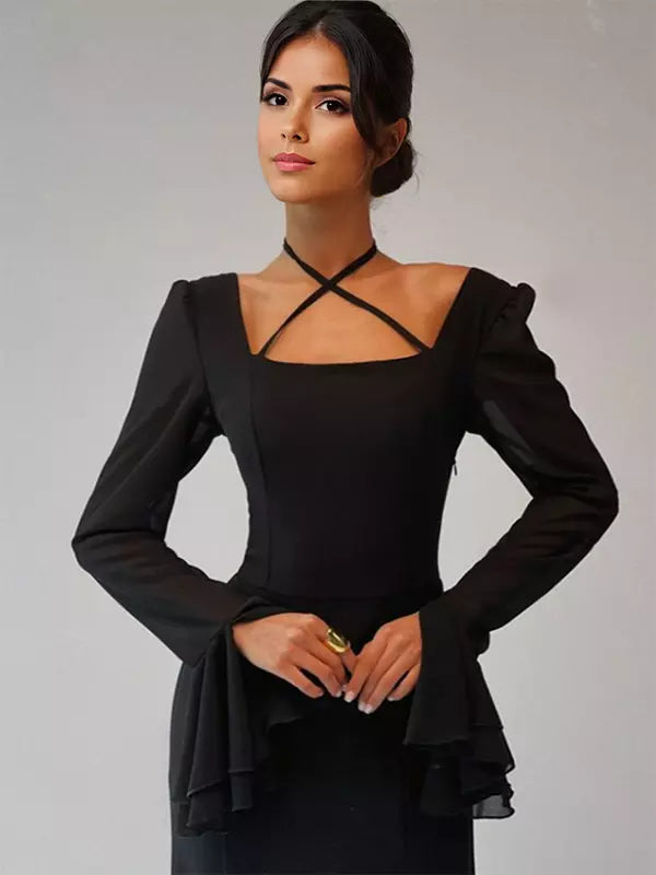 Elegant Bell Sleeve A-line Square Neck Long Maxi Dress