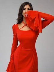 Elegant Bell Sleeve A-line Square Neck Long Maxi Dress