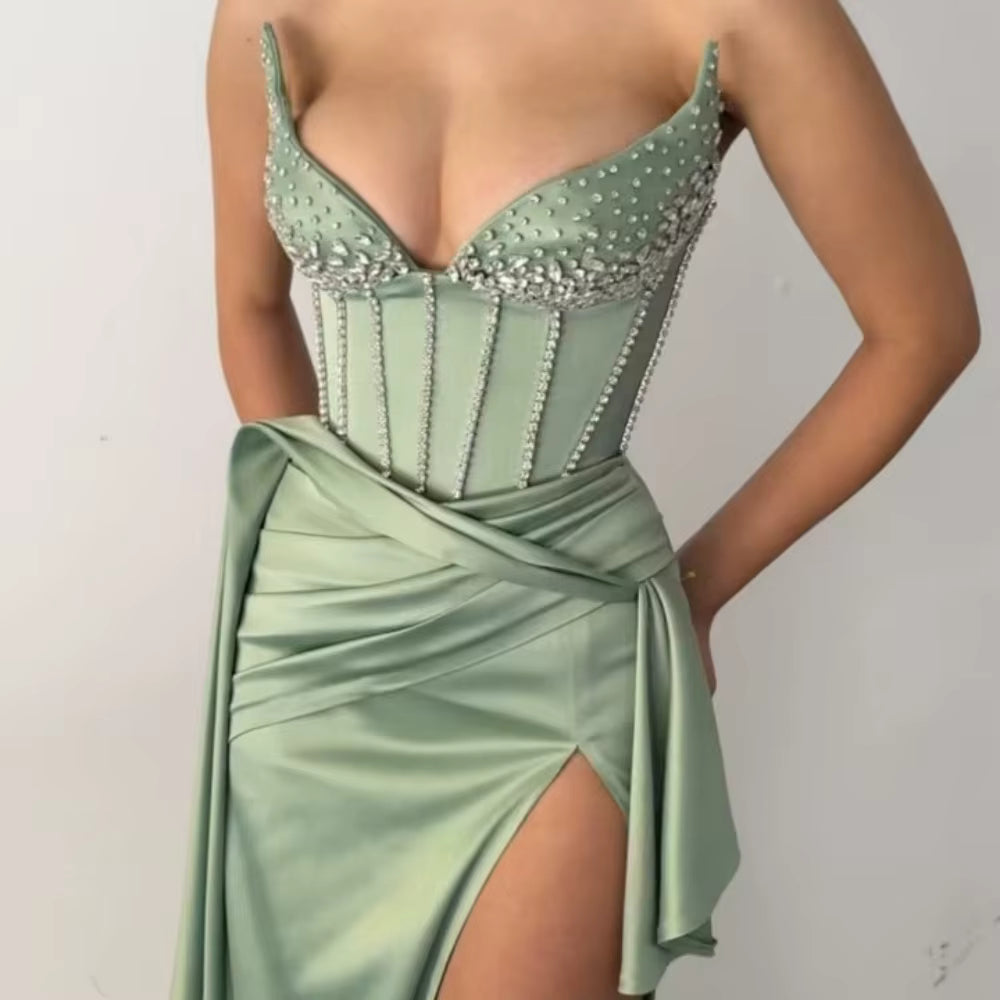Elegant Bella Customized Glitter Side Slit robes de soirée Strapless Sleeveless Trailing Party Maxi Dresses