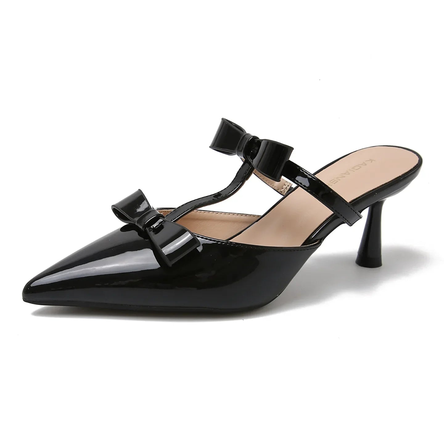 Elegant Black Pointed Toe Pumps Sweet Butterfly-knot T Strap Decoration Slide Sandals Comfort Brand Designer Shoes