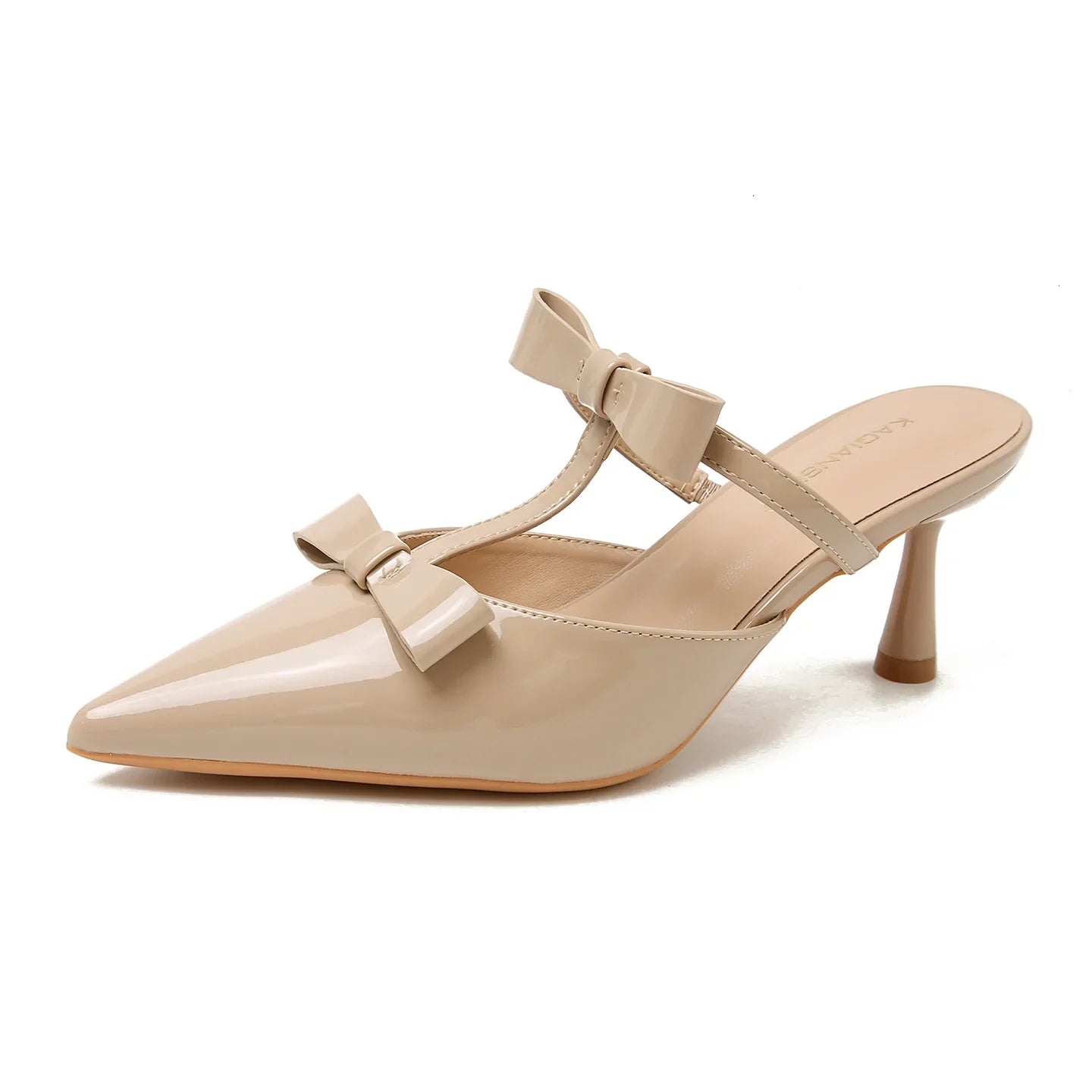 Elegant Black Pointed Toe Pumps Sweet Butterfly-knot T Strap Decoration Slide Sandals Comfort Brand Designer Shoes