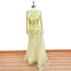 Elegant Boat Neck Mermaid Lace Evening Night Dress for Women