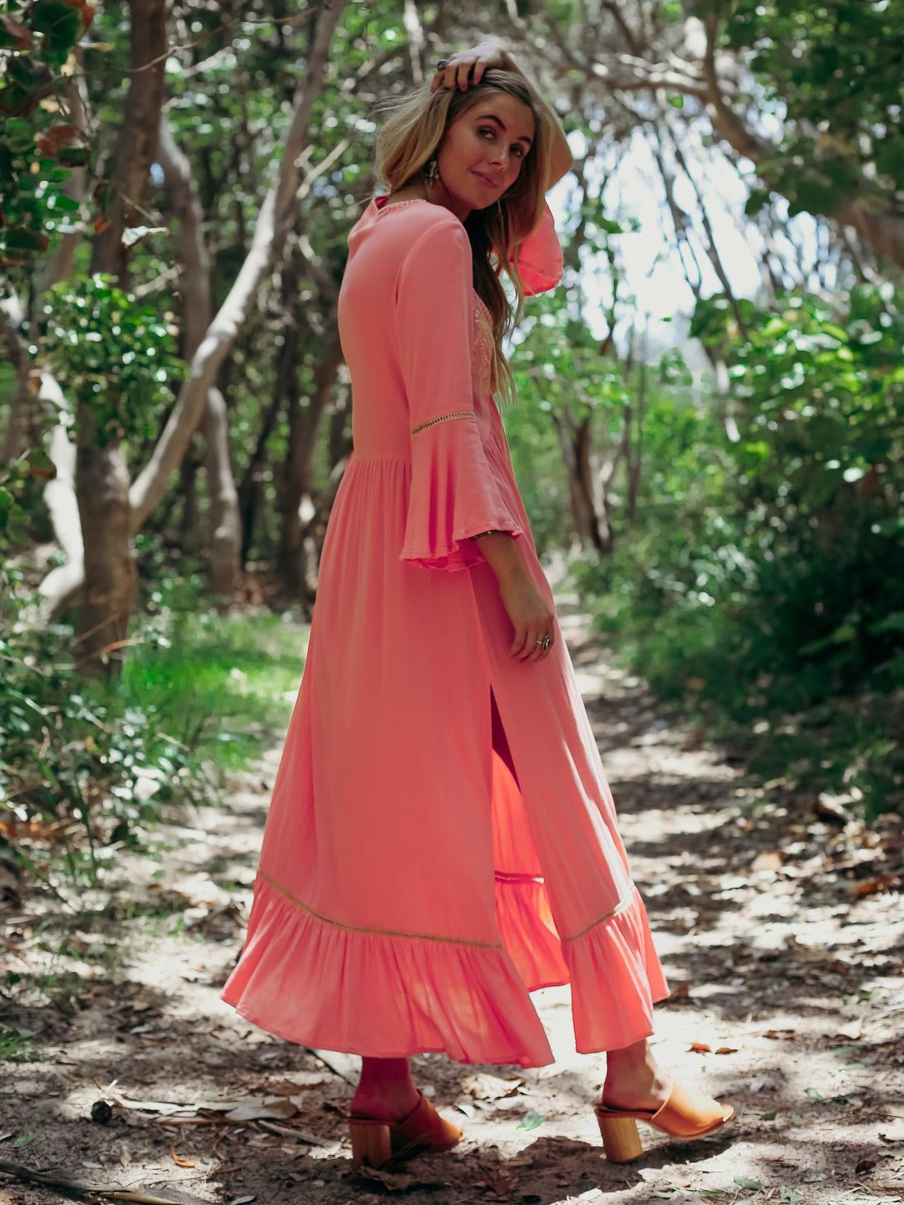 Elegant Boho V Neck Solid Color Floral Print Dress