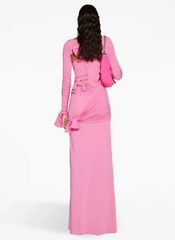 Elegant Bow Cutout Design Long Sleeve Tight Side Slit Party Club Maxi Gown
