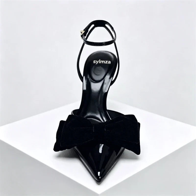 Elegant Bow Designer Black High Heel