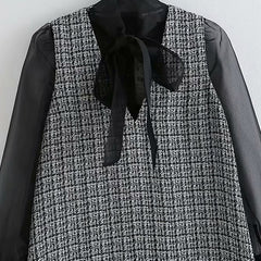 Elegant Bow Tie Collar Patchwork Daily Casual Mini Dress