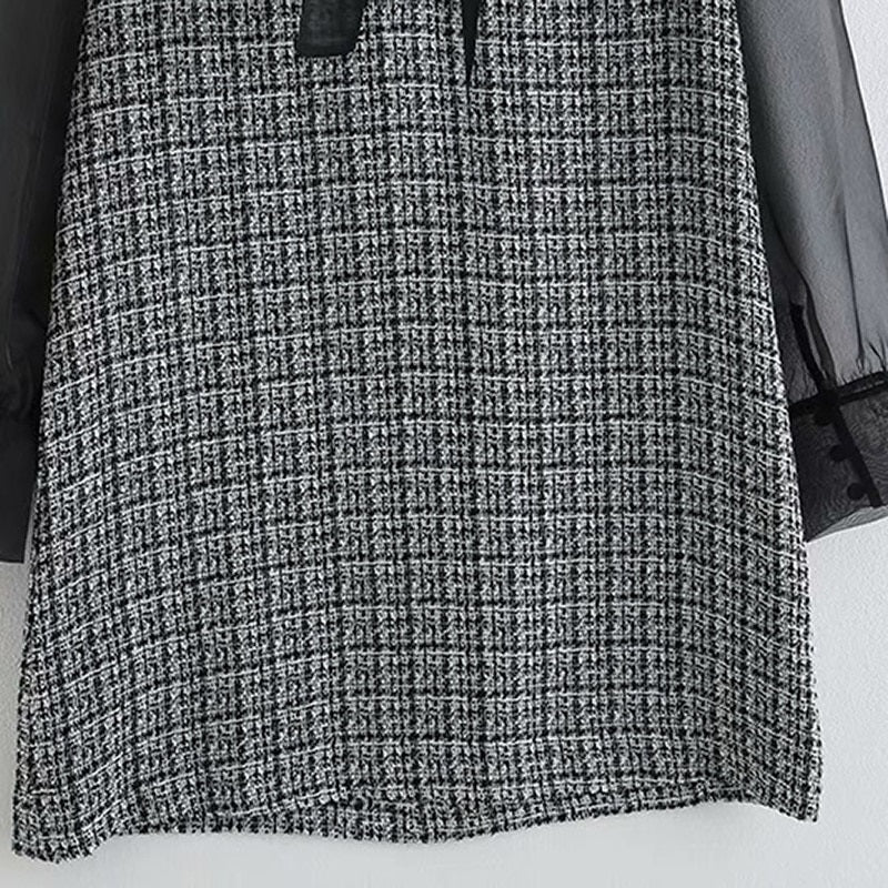 Elegant Bow Tie Collar Patchwork Daily Casual Mini Dress