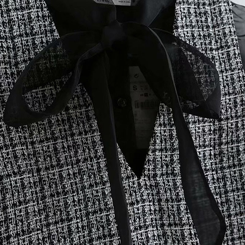 Elegant Bow Tie Collar Patchwork Daily Casual Mini Dress
