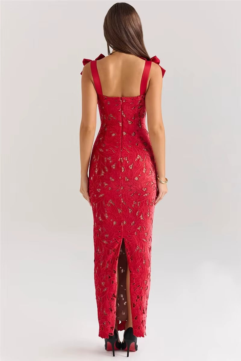 Elegant Bows Lace Birthday Party Bodycon Maxi Dress