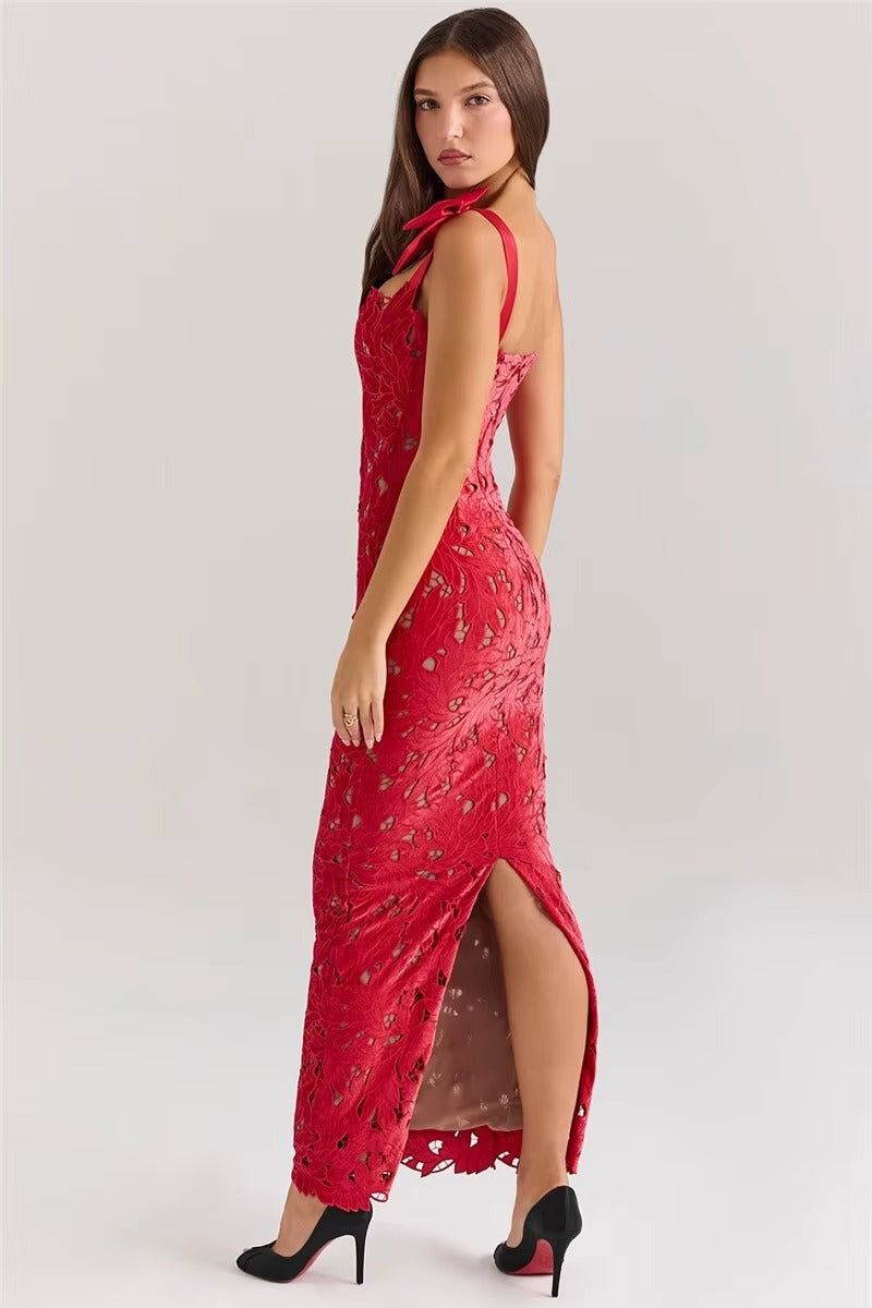 Elegant Bows Lace Birthday Party Bodycon Maxi Dress