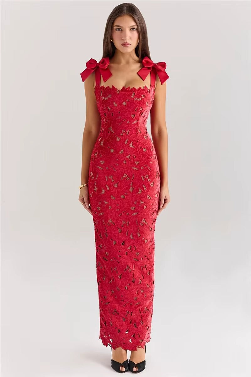 Elegant Bows Lace Birthday Party Bodycon Maxi Dress