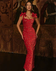 Elegant Bows Lace Birthday Party Bodycon Maxi Dress
