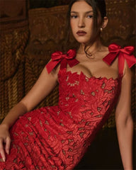 Elegant Bows Lace Birthday Party Bodycon Maxi Dress