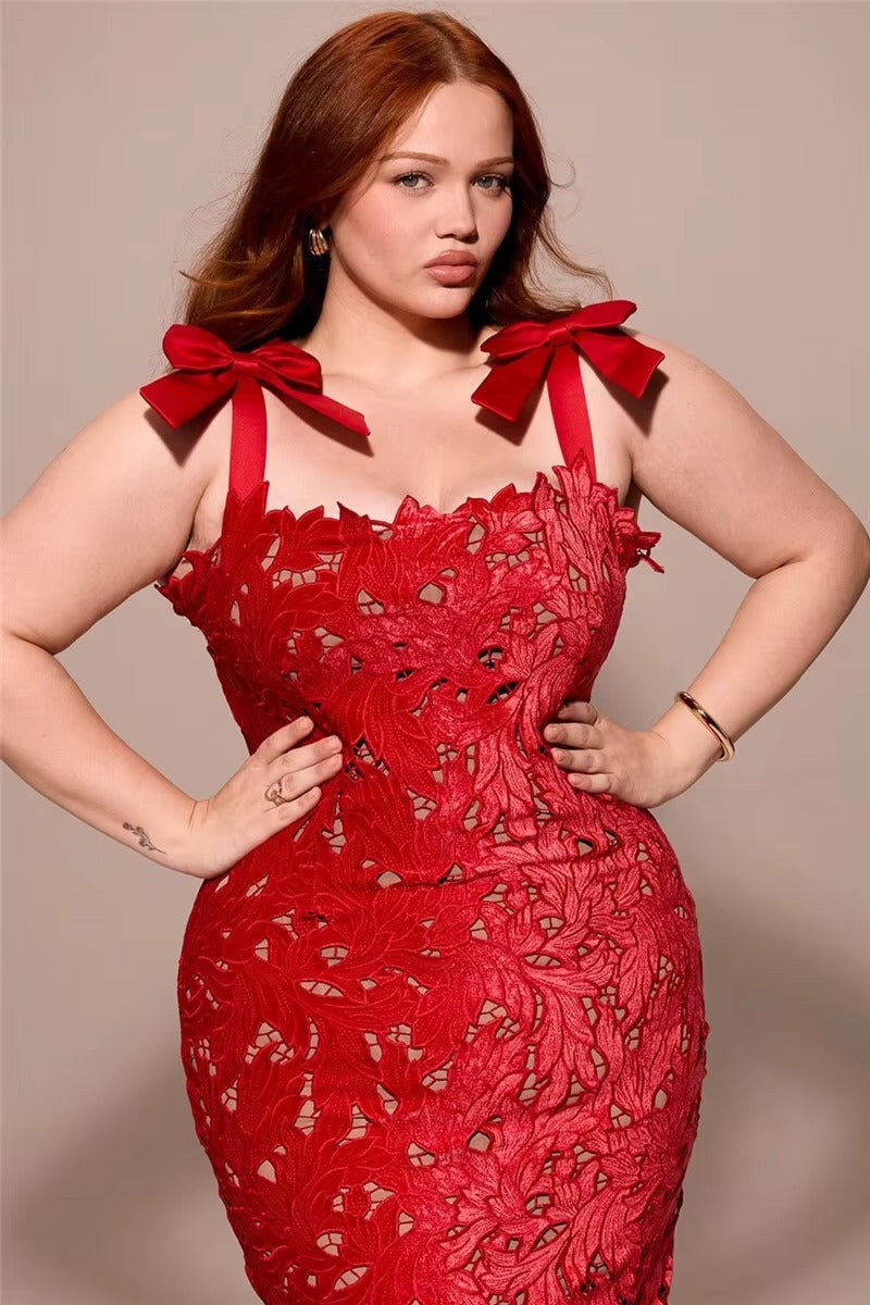 Elegant Bows Lace Birthday Party Bodycon Maxi Dress