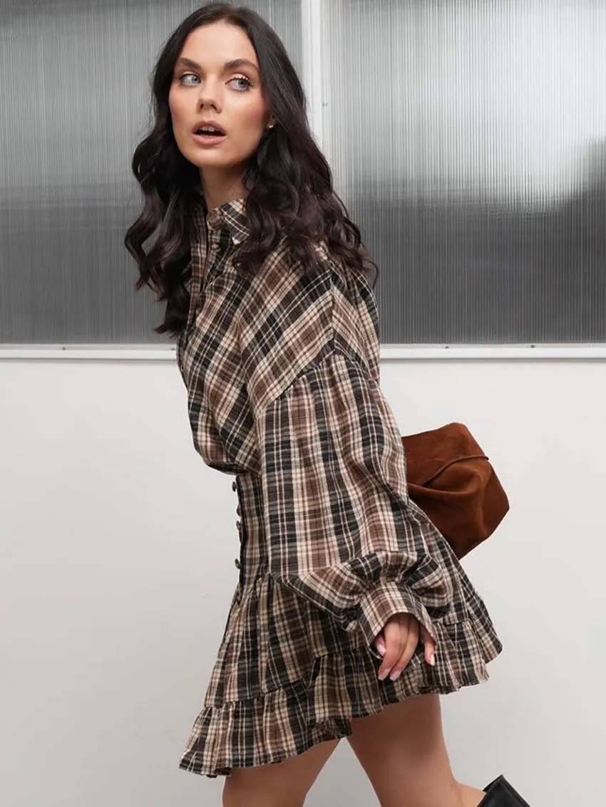 Elegant  Print Casual Lapel Long Sleeve Button Shirts And High Waist Pleated Mini Skirts Set