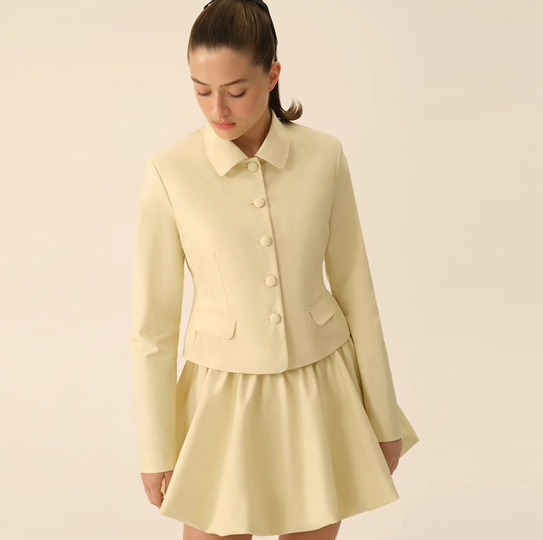 Elegant Bud Full Sleeve Laple Single Breasted Jacket High Waist Mini Skirts Suit
