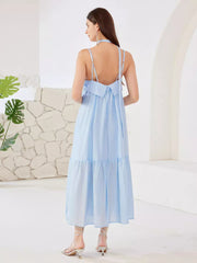 Elegant Butterfly Detail Slip Pleated Sleeveless Long Dress