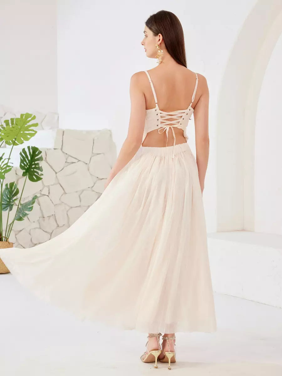 Elegant Butterfly Spaghetti Straps Flowy Sleeveless Maxi Dress