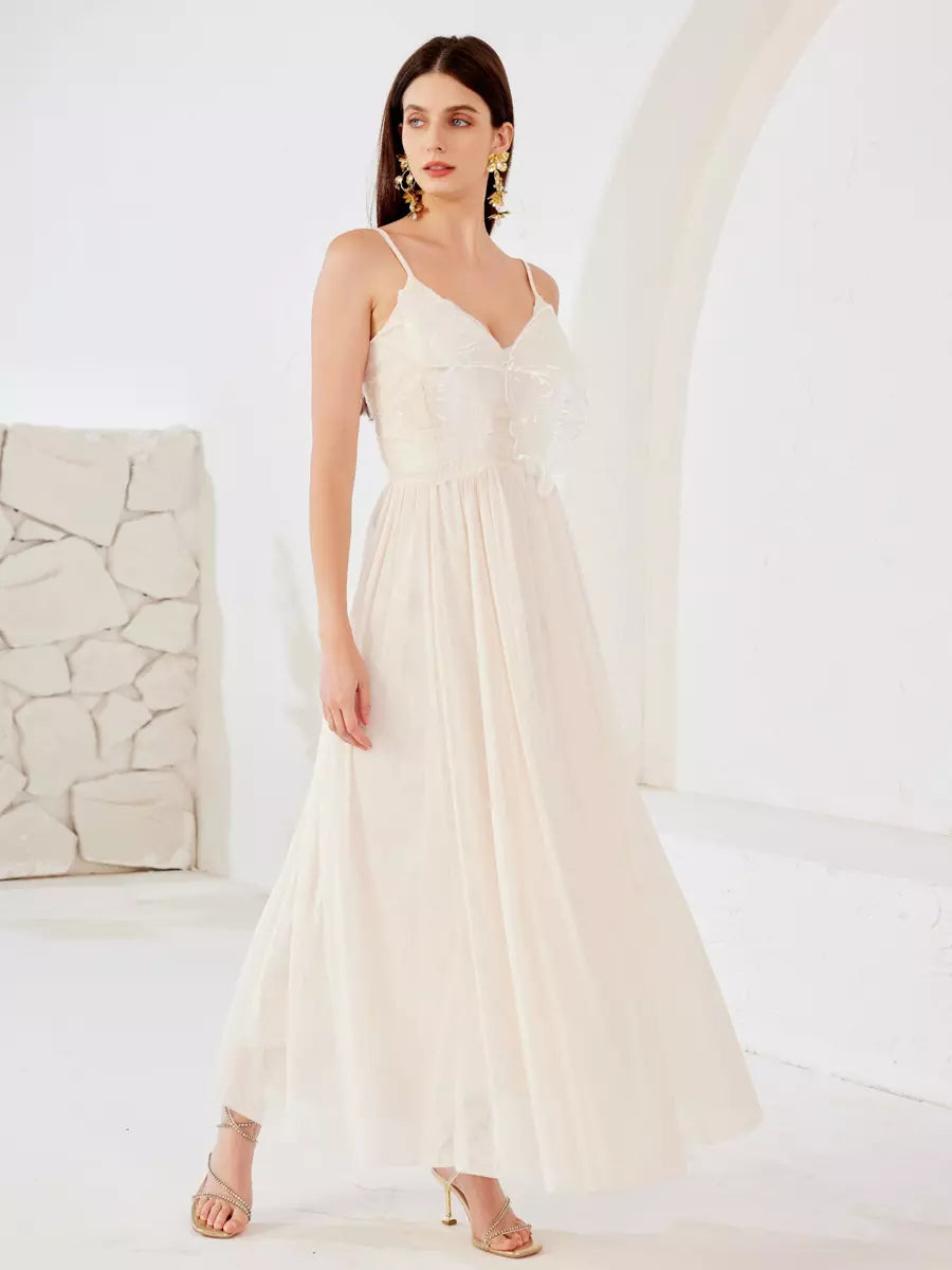 Elegant Butterfly Spaghetti Straps Flowy Sleeveless Maxi Dress