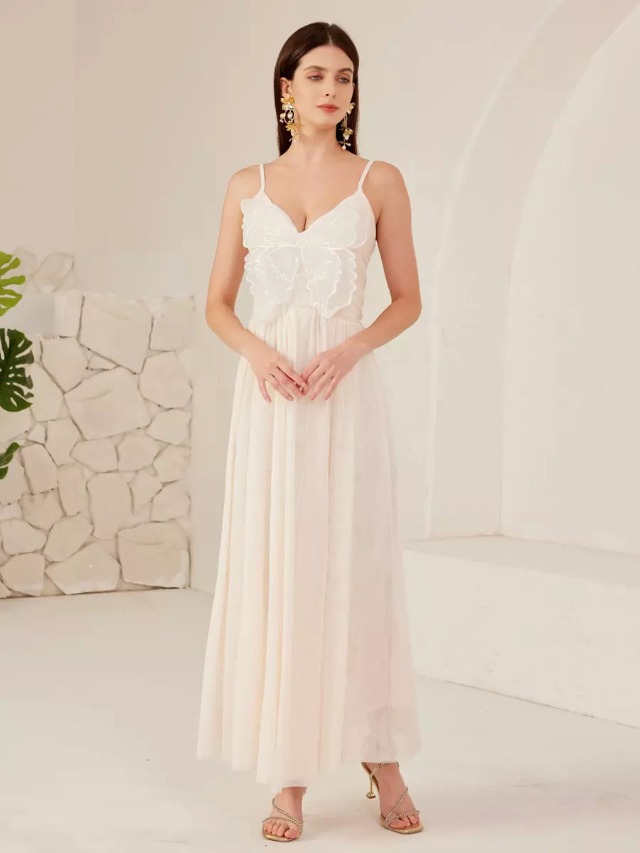 Elegant Butterfly Spaghetti Straps Flowy Sleeveless Maxi Dress