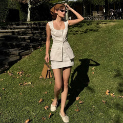 Elegant Button Cardigan High Street Party Top Slim Skirt Set