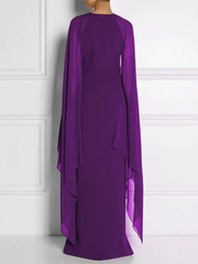 Elegant Cape Sleeves Solid Color Split-side Party Banquet Evening Dresses
