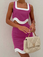 Elegant Casual Patchwork Square Neck Sleeveless Crop Tops And High Waist Mini Skirts Sets