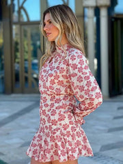 Elegant Casual Print Long Sleeve Turtleneck Hollow Out High Waist Hollow Out Dresses