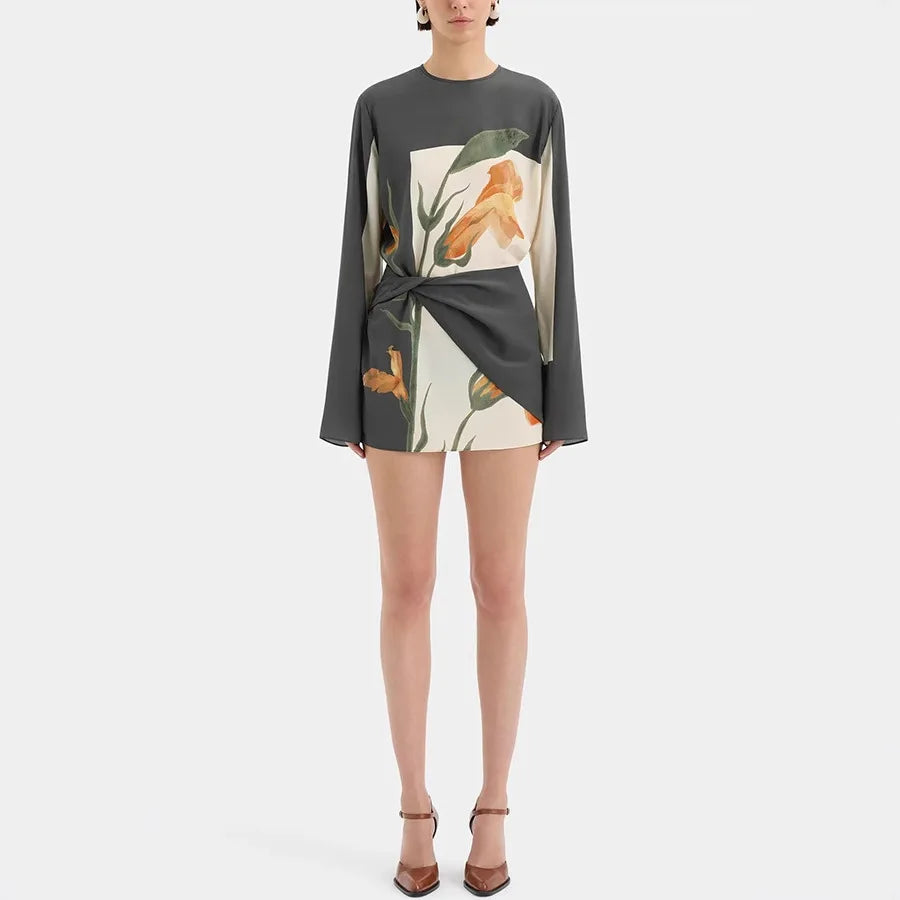 Elegant Causal O-neck Floral Patchwork Long Sleeve Vintage Dress