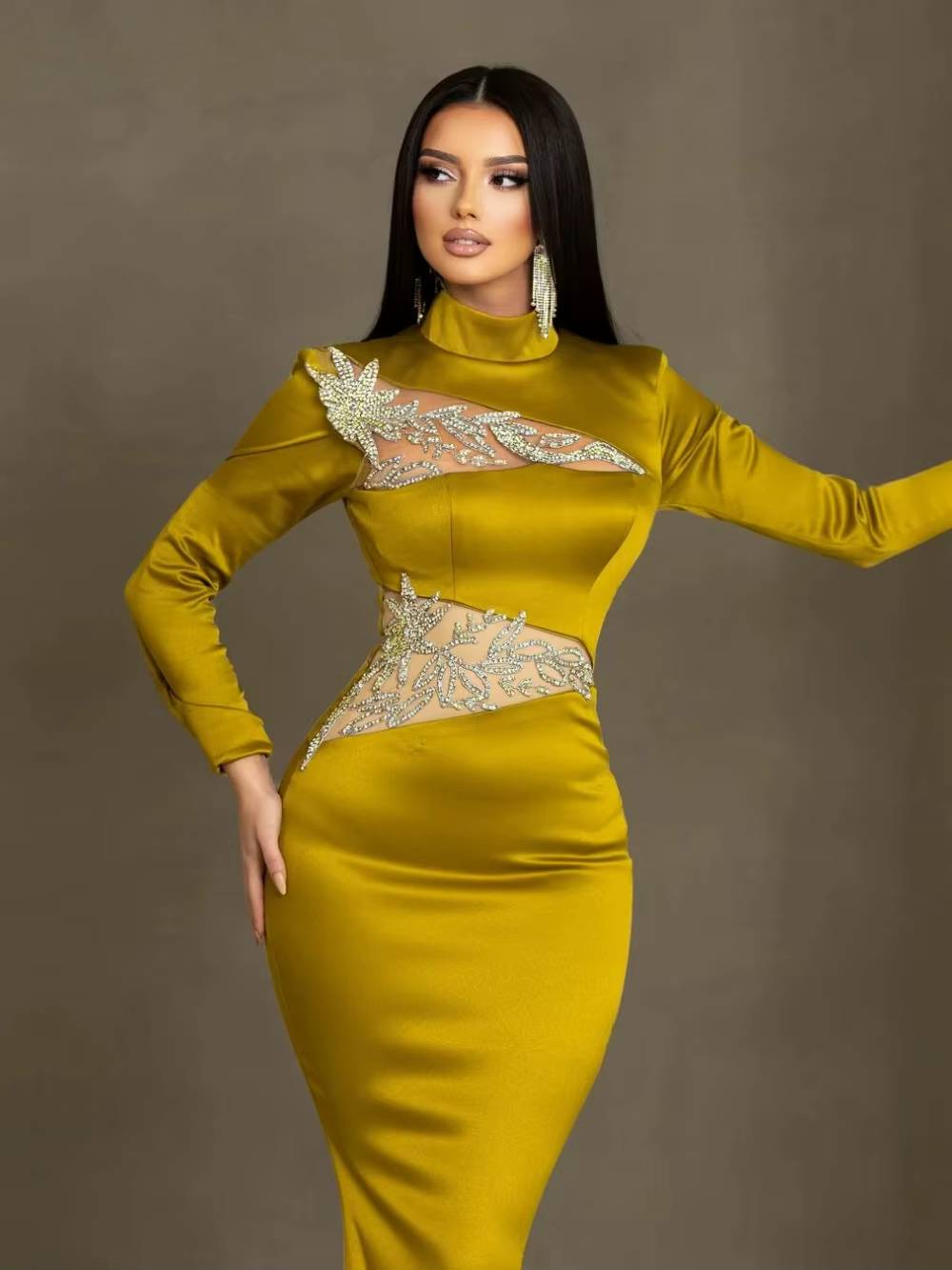 Elegant Charming A-line Applique Long Sleeve Prom Floor-length Maxi Dress