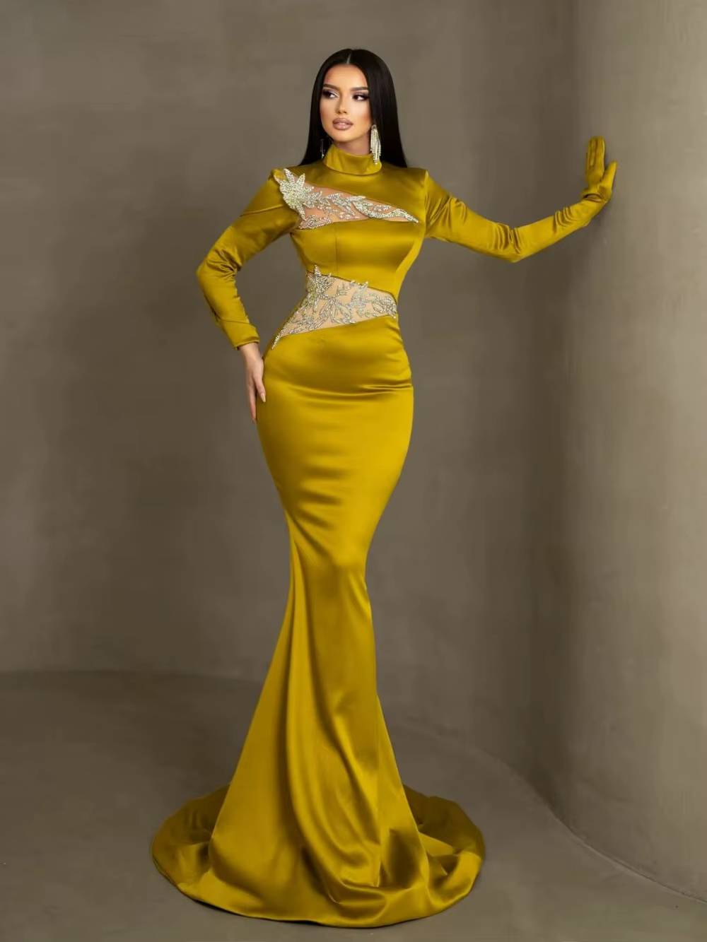 Elegant Charming A-line Applique Long Sleeve Prom Floor-length Maxi Dress
