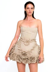 Elegant Chest Wrapping Backless 3D Floral Mini Dress
