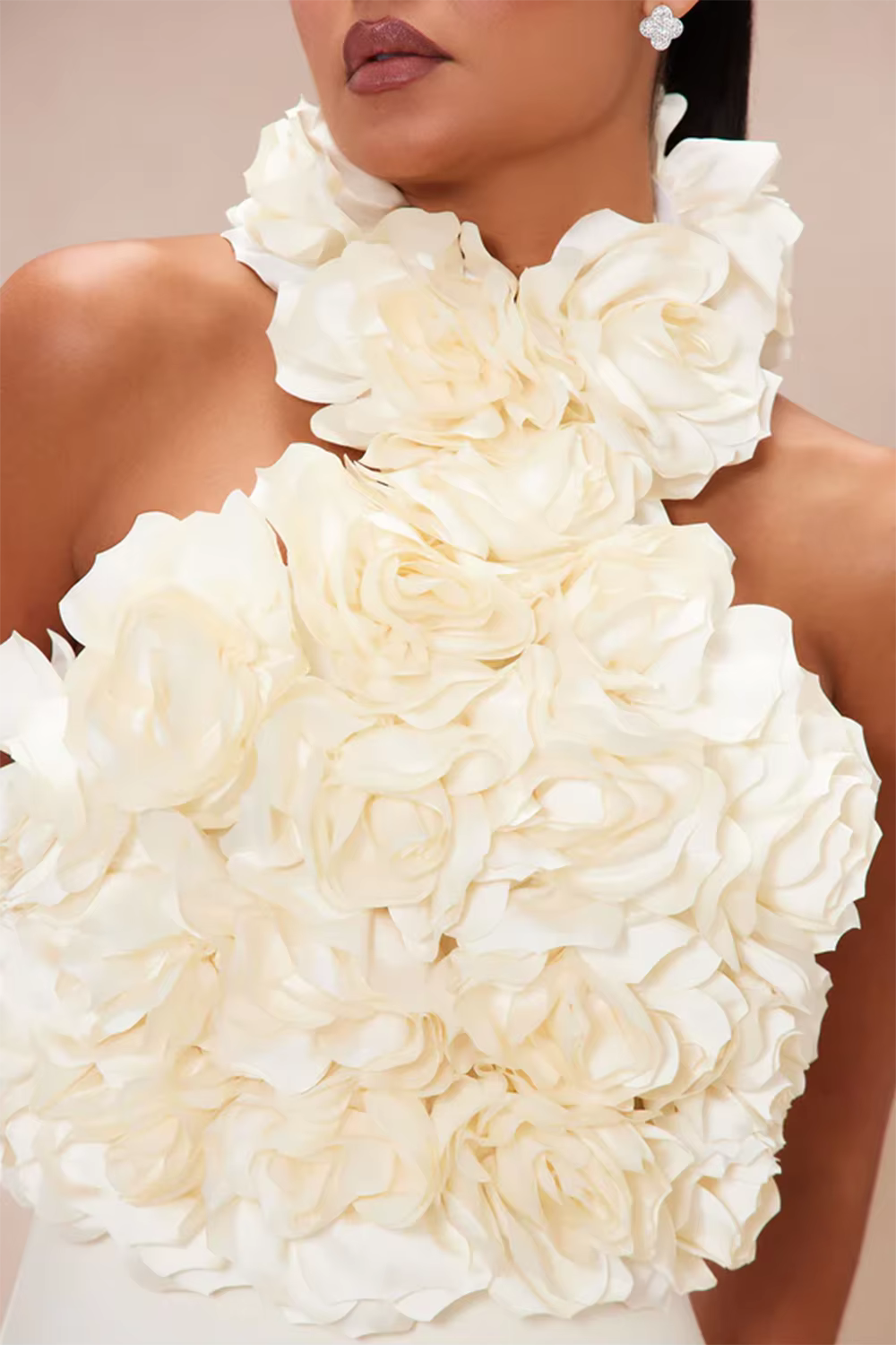 Elegant Chest Wrapping Halter 3D Flower Bodycon Bandage Midi Dress