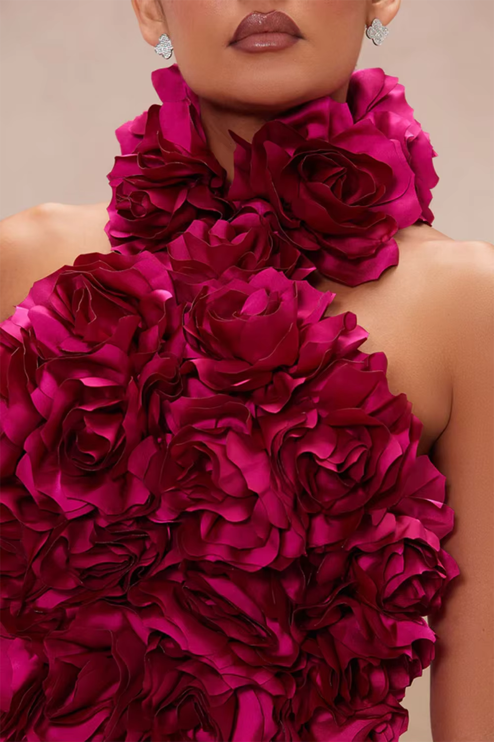 Elegant Chest Wrapping Halter 3D Flower Bodycon Bandage Midi Dress