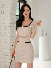 Elegant Chic Buttons Simple Sheath Pencil Short Dress