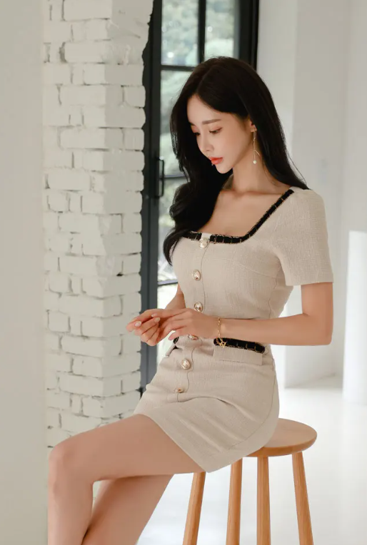 Elegant Chic Buttons Simple Sheath Pencil Short Dress